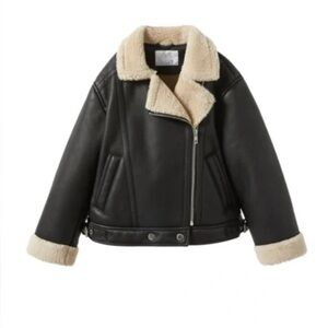 Zara Kids Black Jacket with Cream Faux Shearling